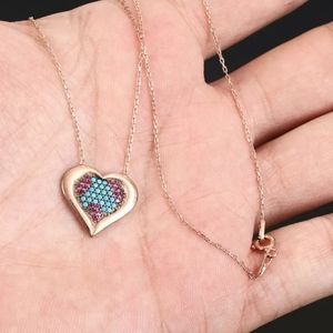Turquoise & ruby rose gold heart necklace